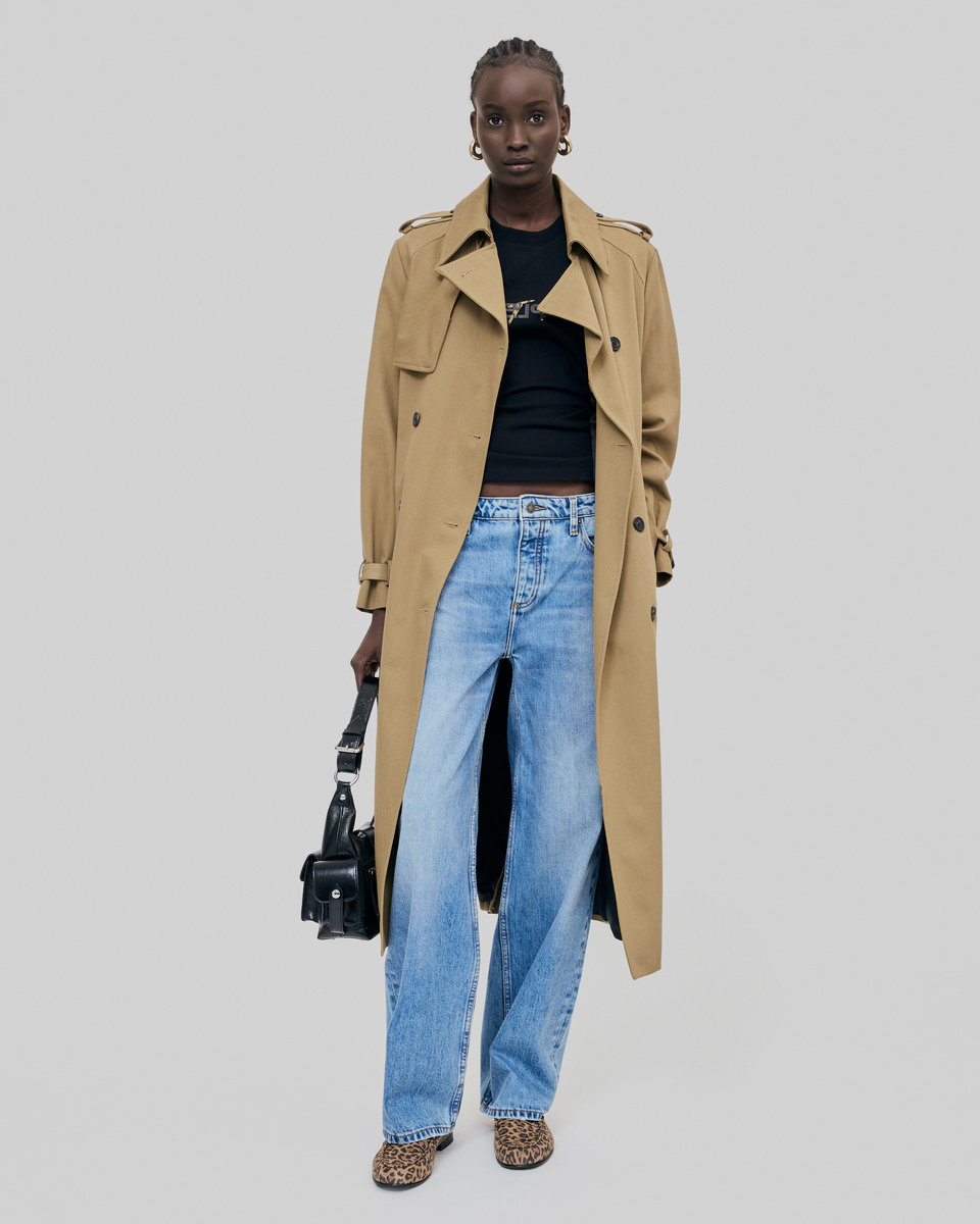 Long beige cotton trench coat