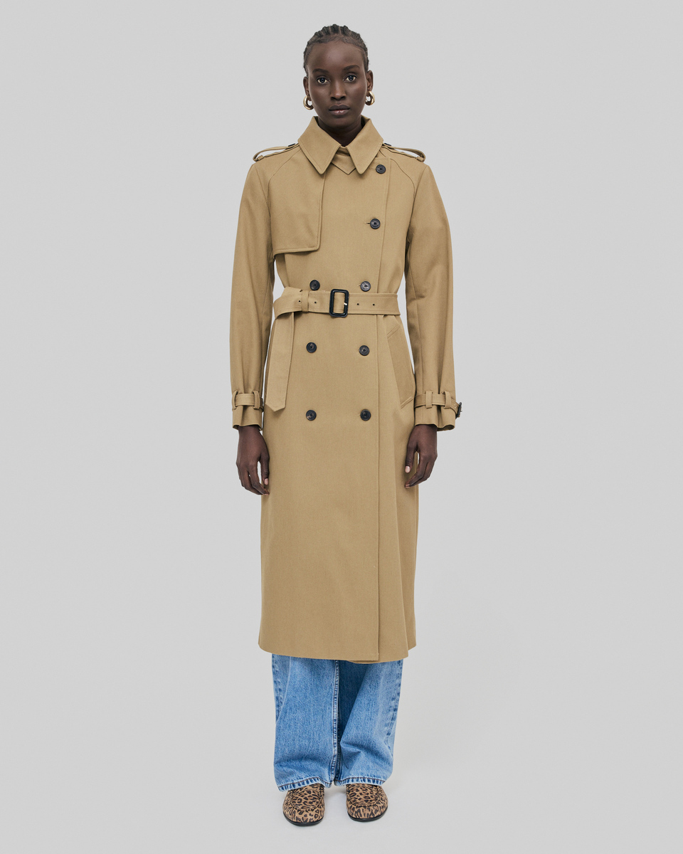 Long beige cotton trench coat
