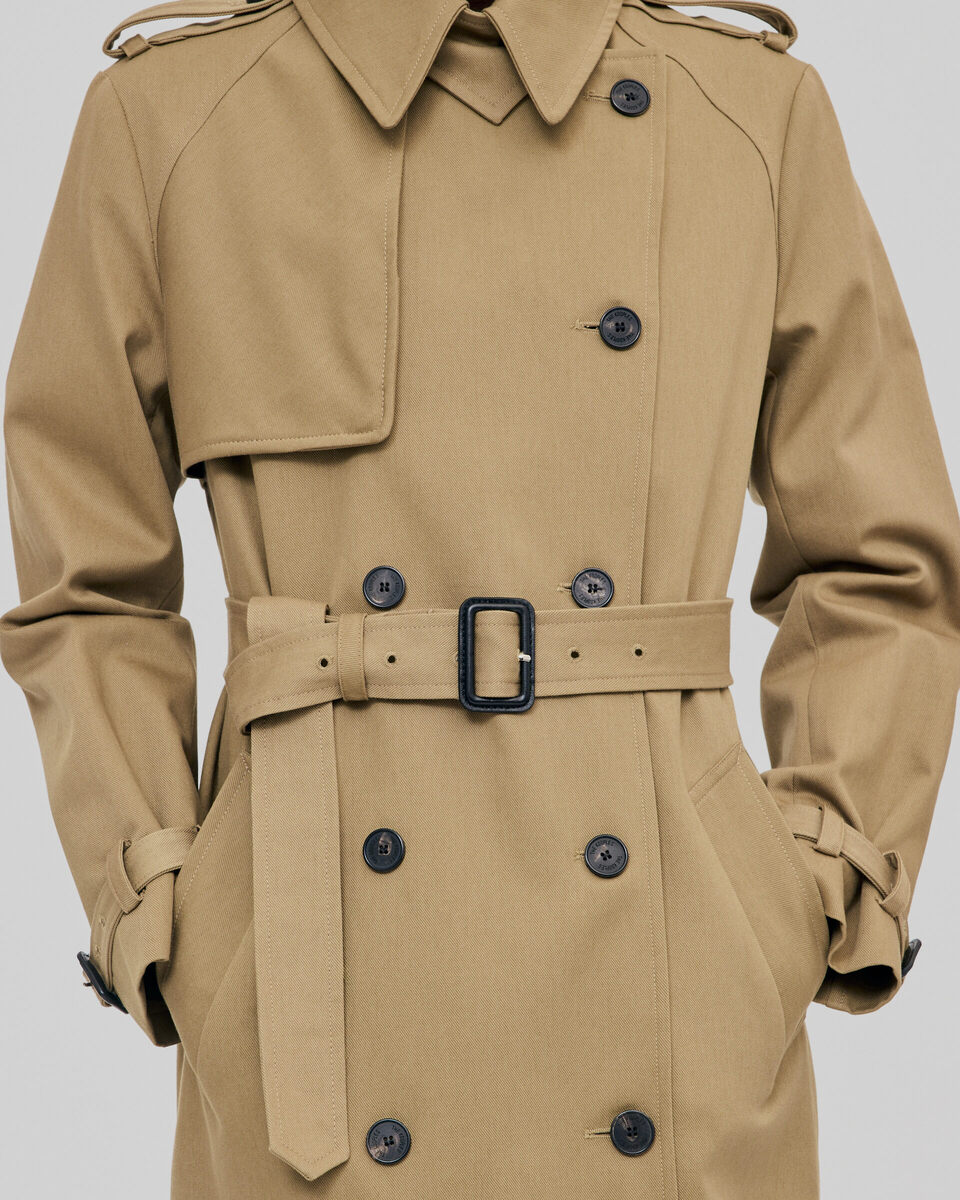 Long beige cotton trench coat