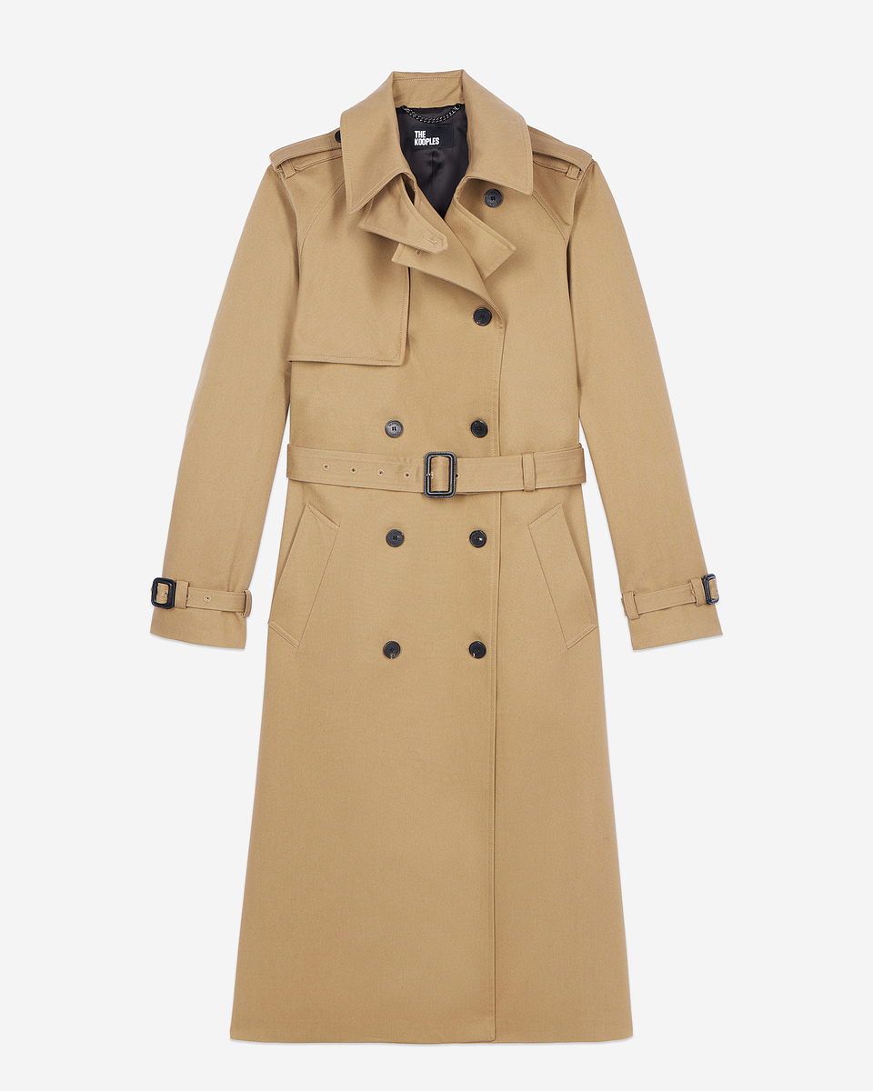 Long beige cotton trench coat