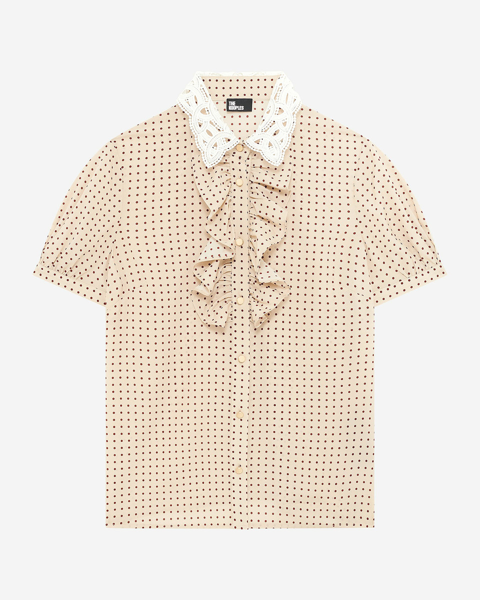 Short-sleeved beige polka-dot shirt