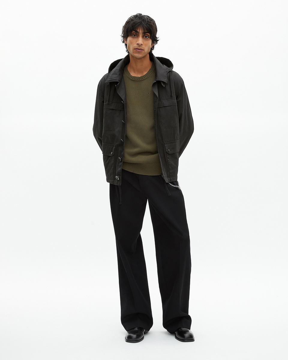 Short black hooded parka