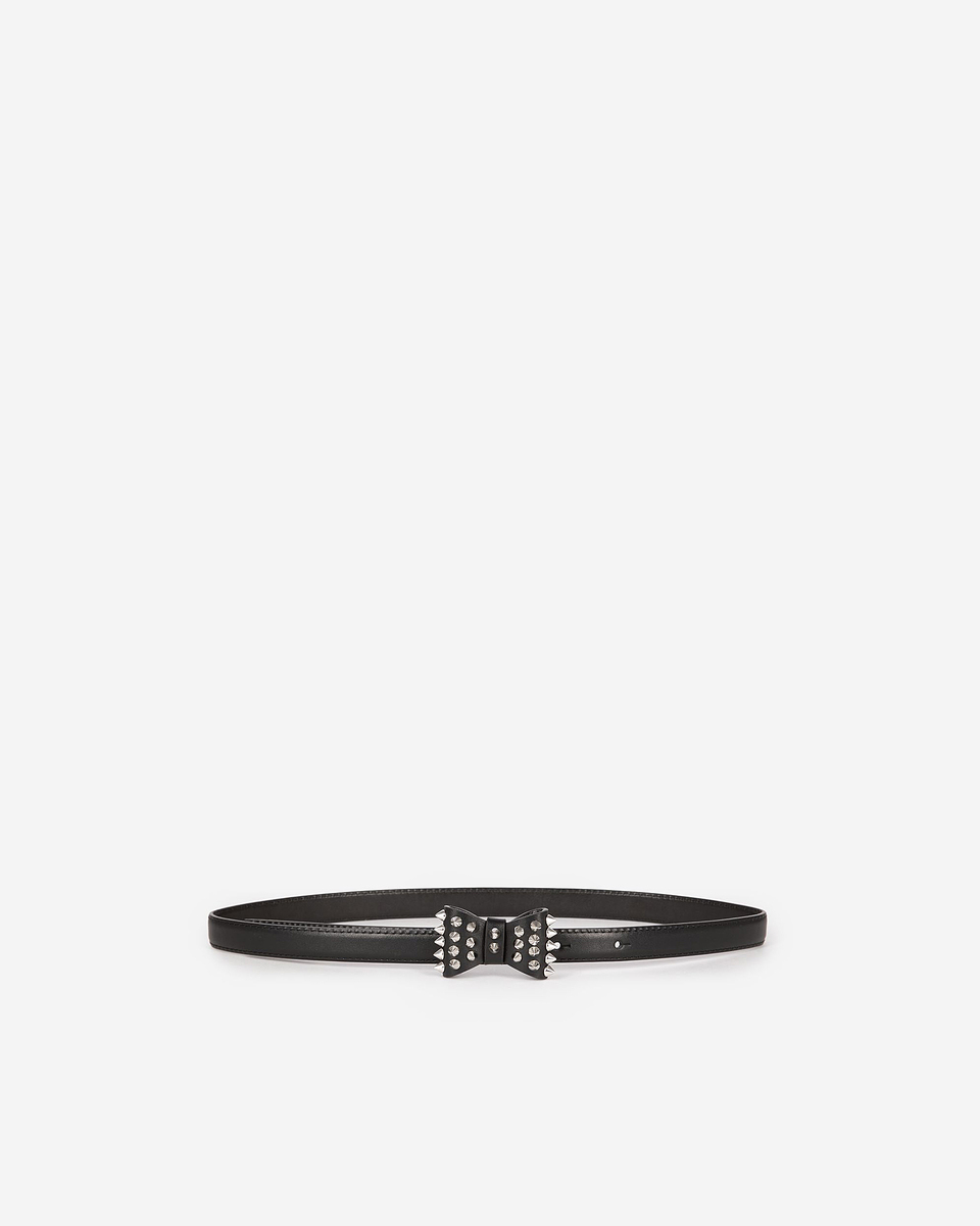 Slim black leather belt with bow