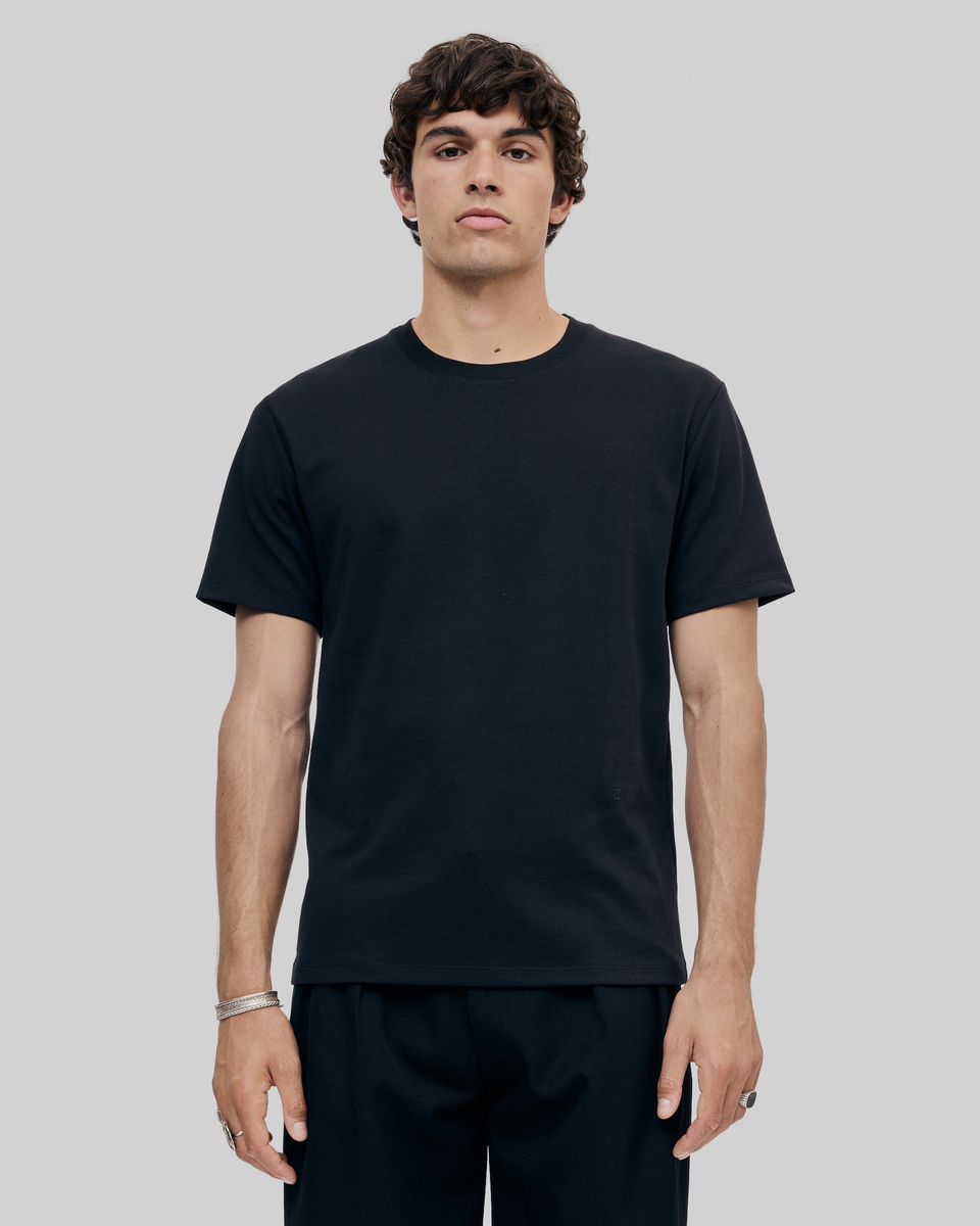 Mixed T-shirt, straight, plain black