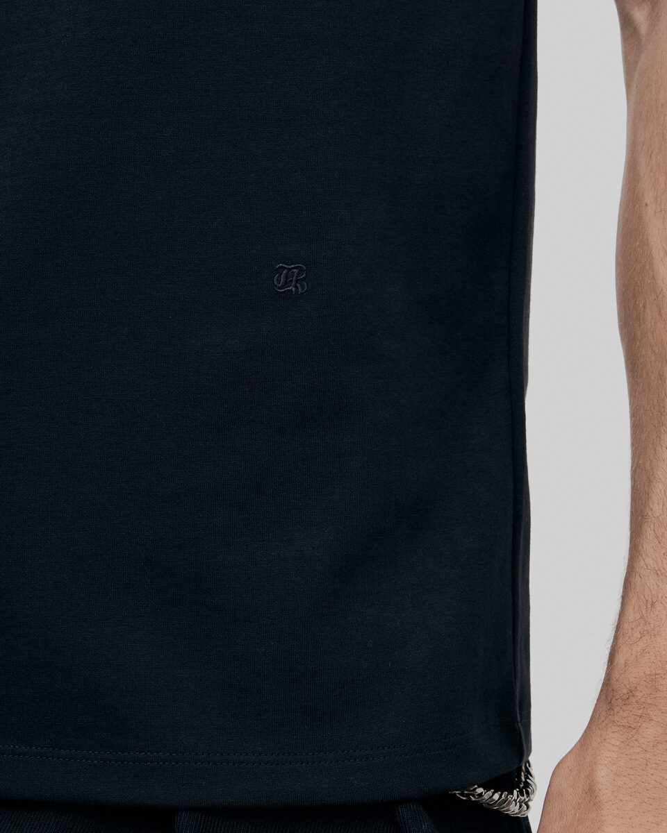 Mixed T-shirt, straight, plain black