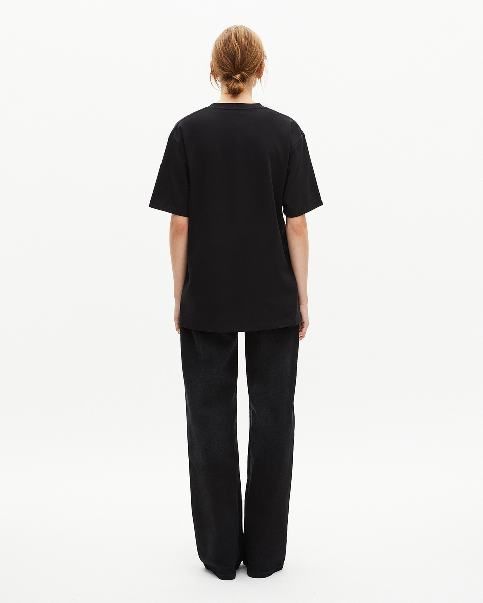 Mixed T-shirt, straight, plain black