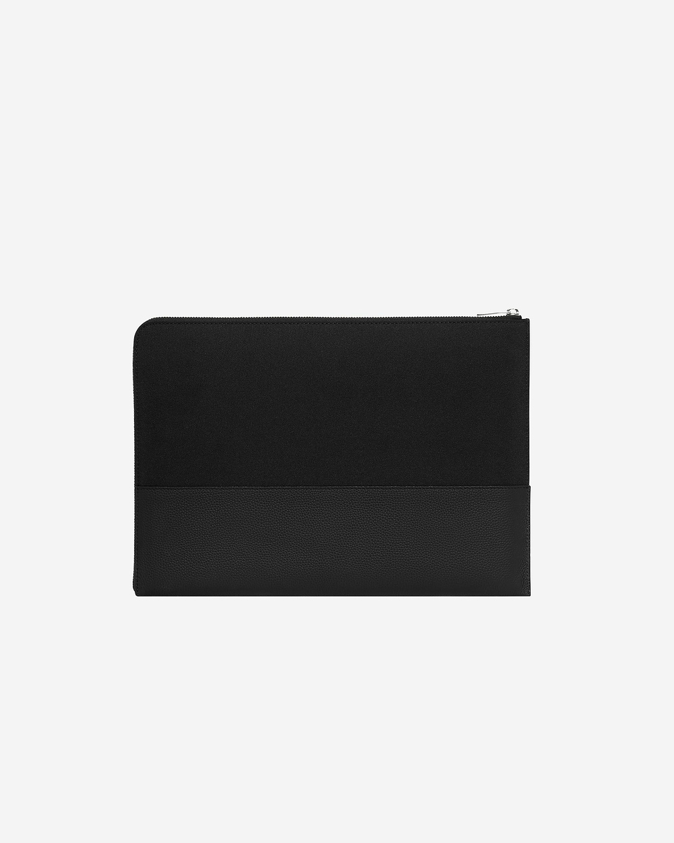 Black canvas and grained leather computer case