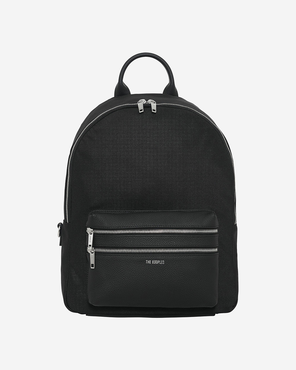Black canvas and grained leather backpack
