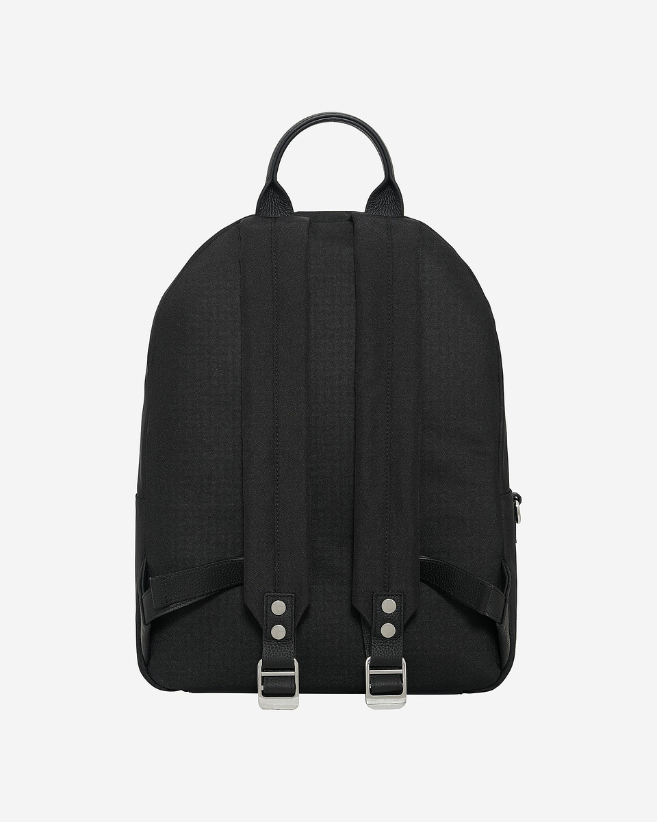Black canvas and grained leather backpack
