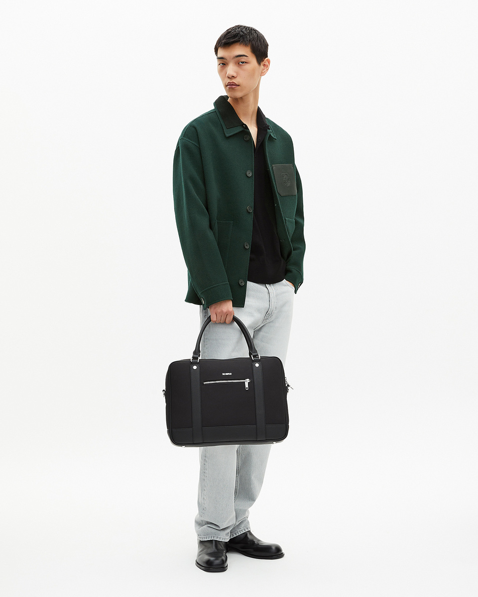 Black canvas and grained leather briefcase