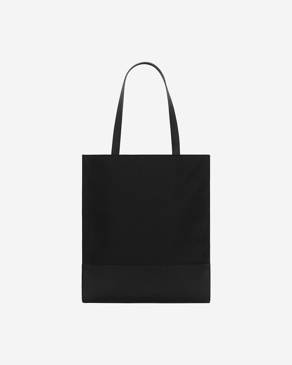 Black canvas and grained leather tote bag