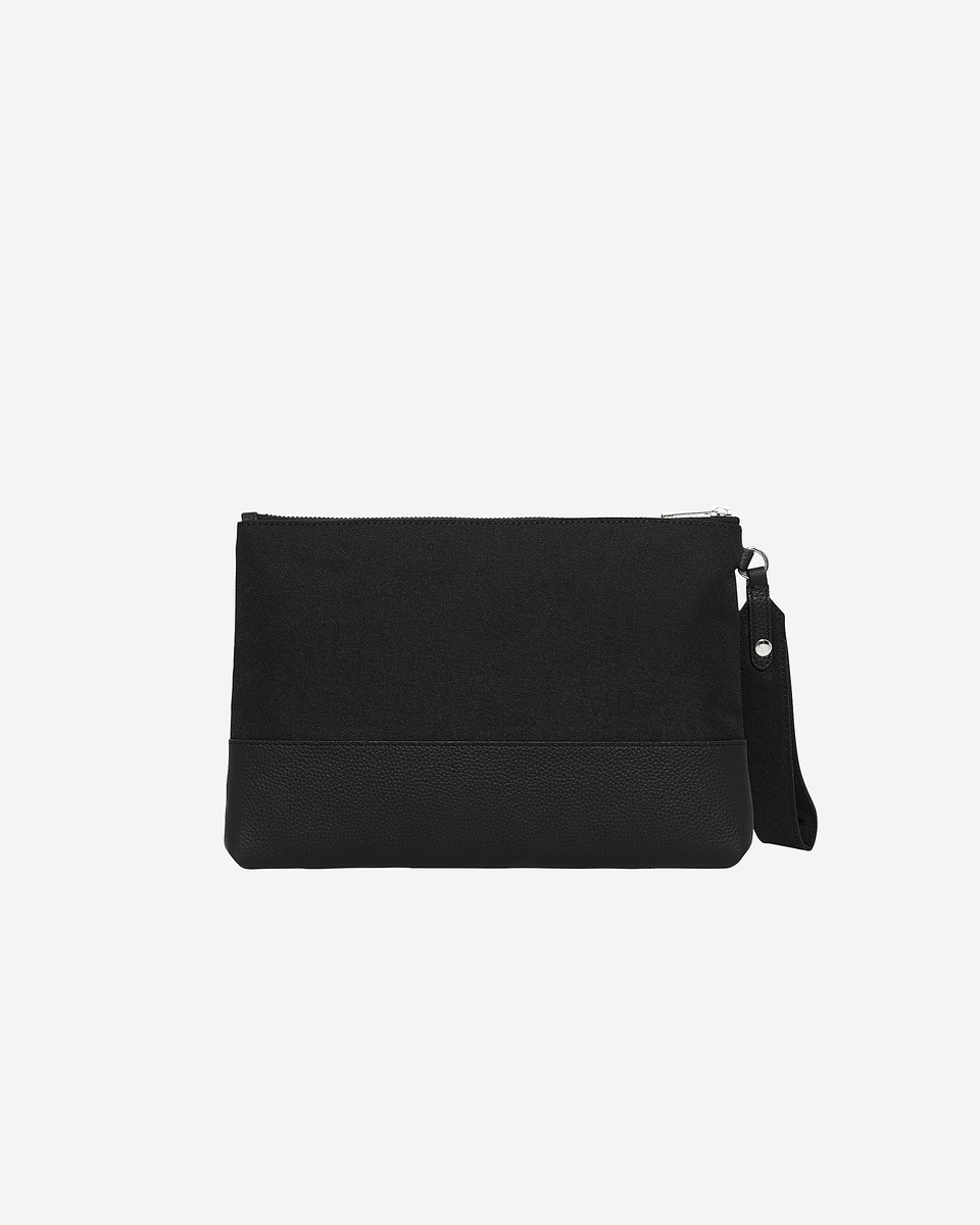 Black canvas and grained leather travel pouch