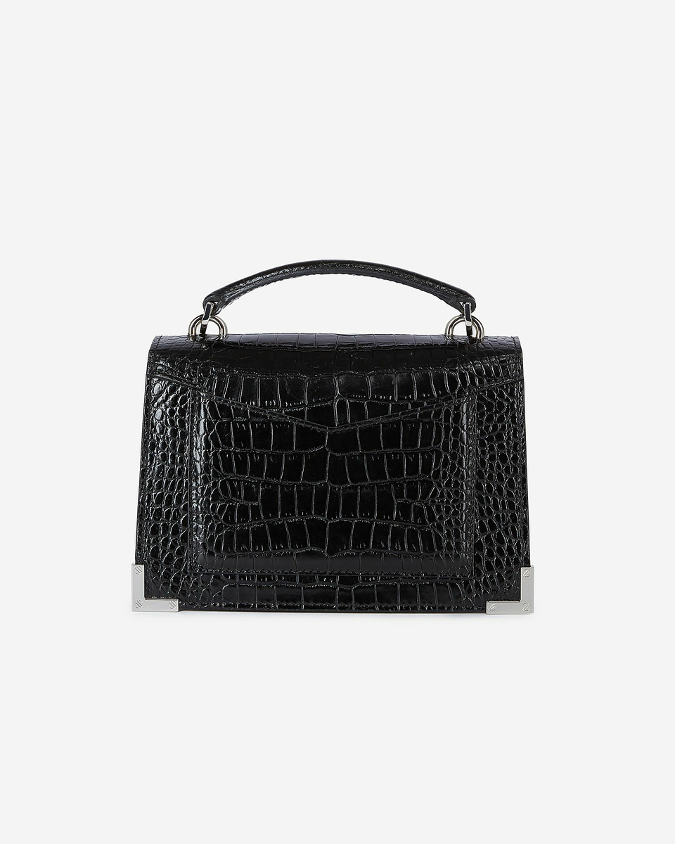 Emily small crocodile-effect bag in black leather