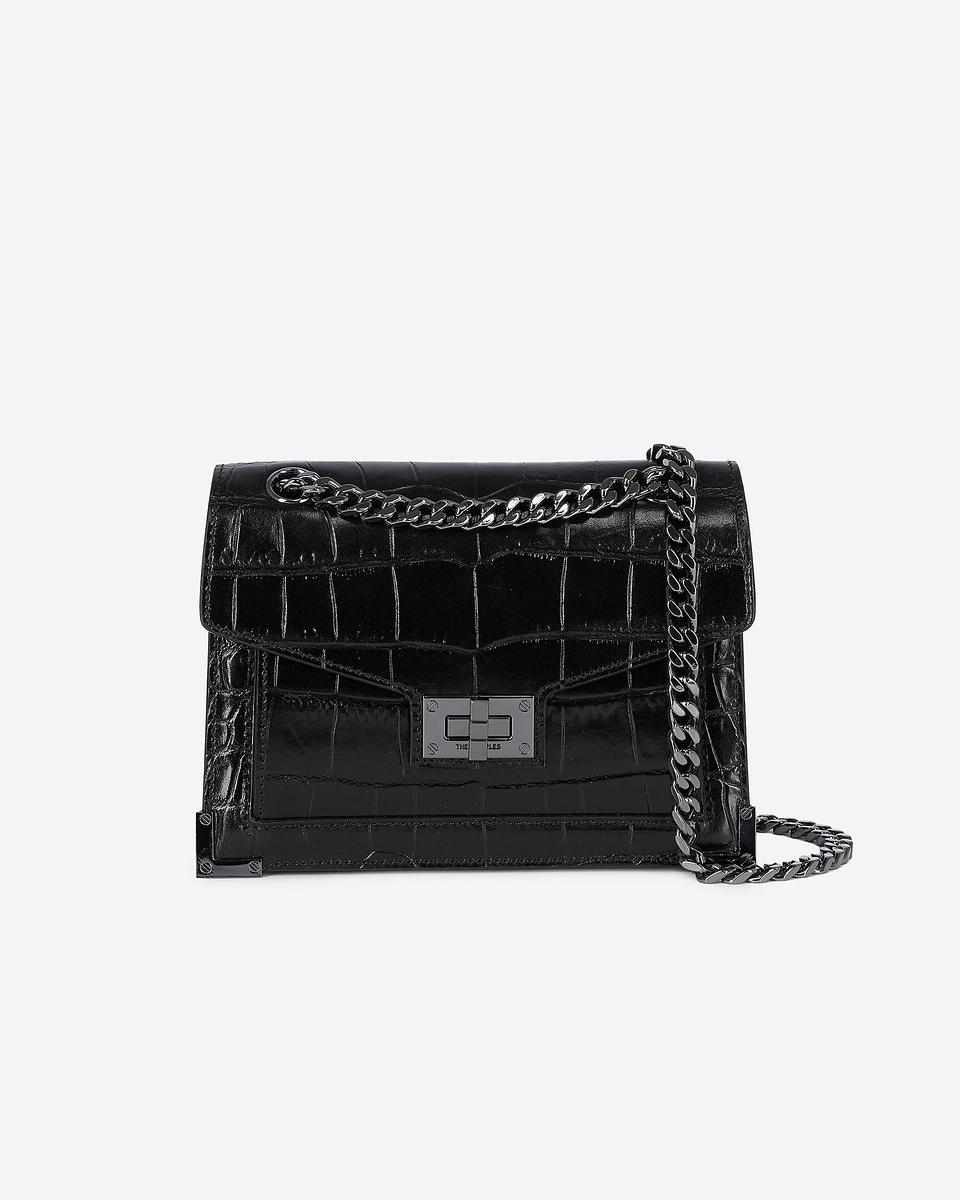 Emily small crocodile-effect bag in black leather