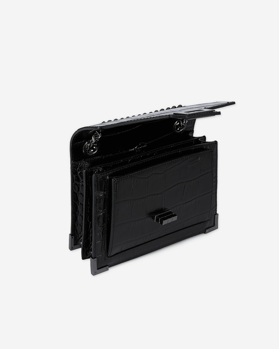 Emily small crocodile-effect bag in black leather