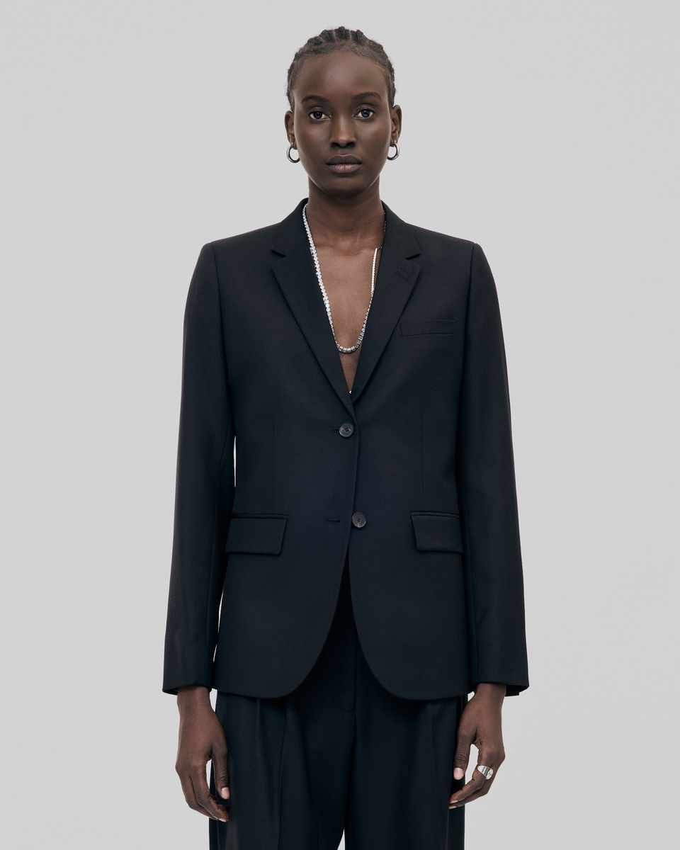 Black slim-fit wool suit jacket