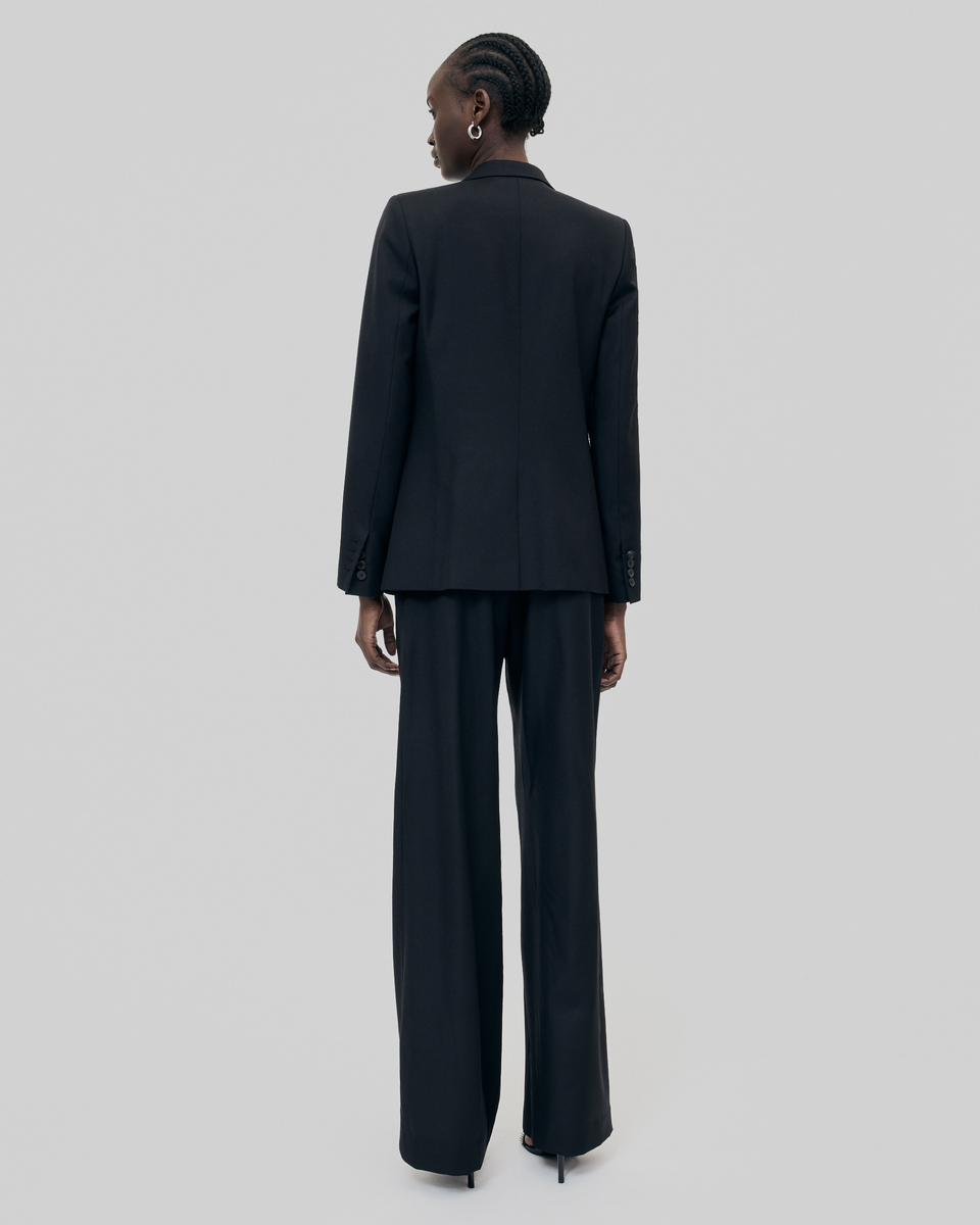 Black slim-fit wool suit jacket