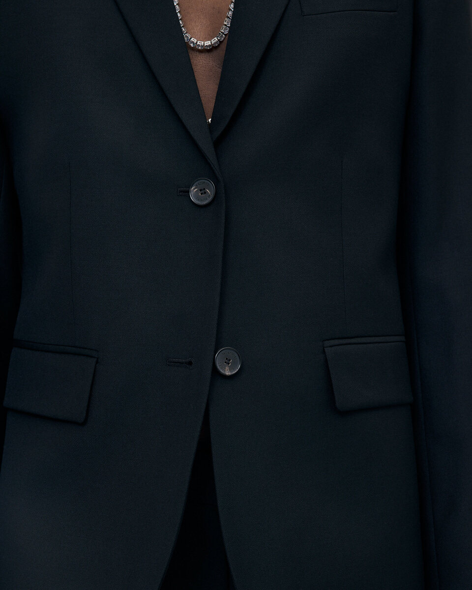 Black slim-fit wool suit jacket