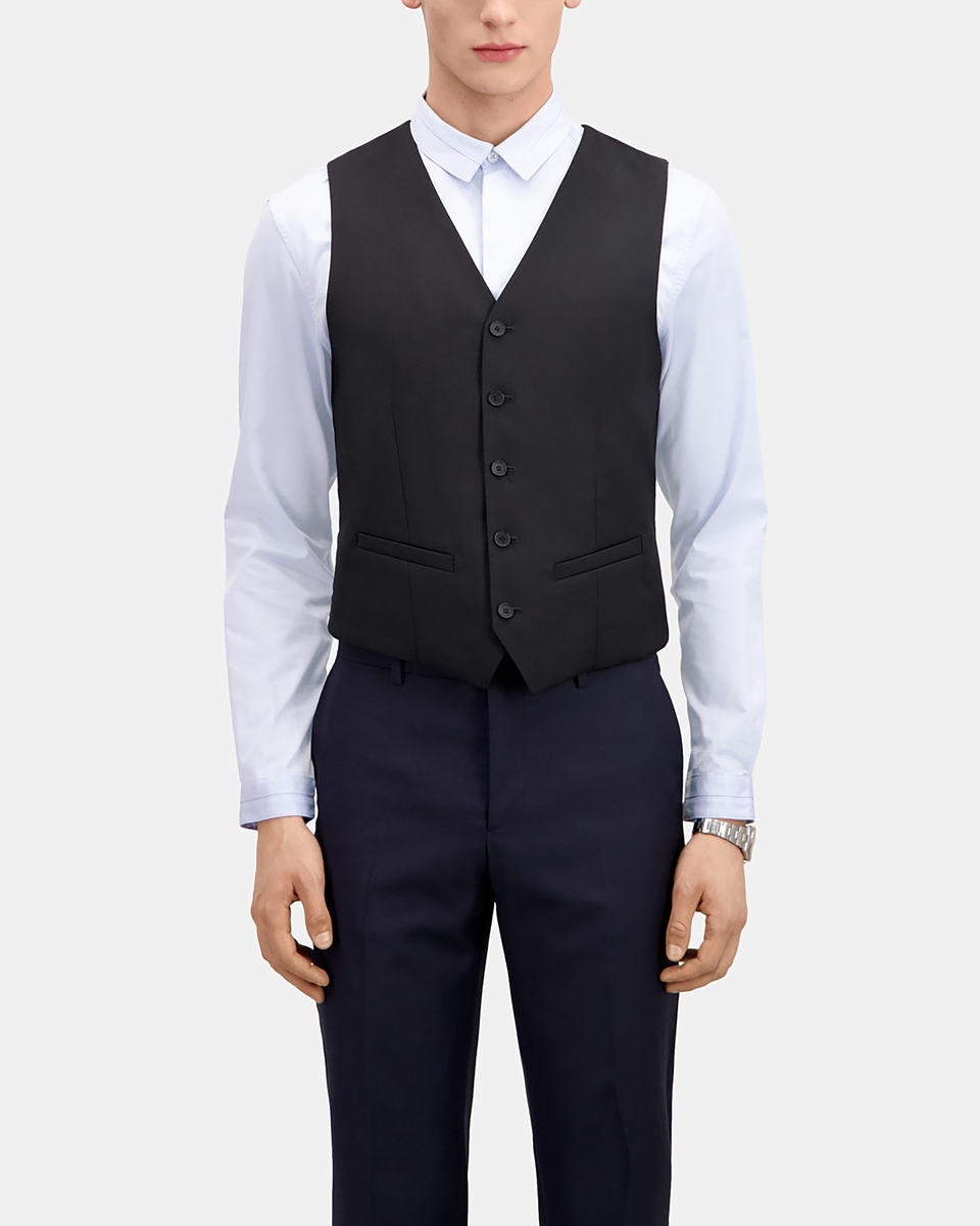 Black suit vest in wool tailored cut