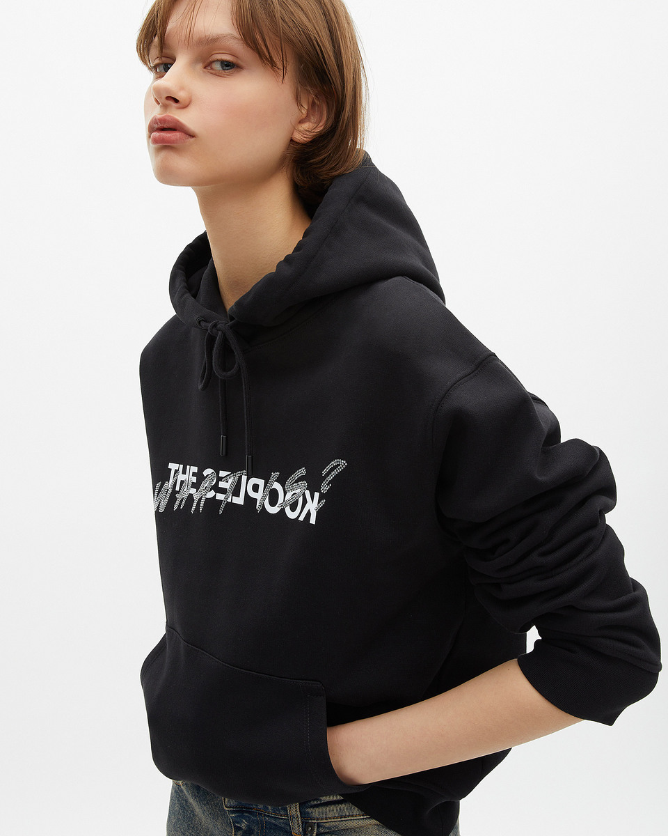 'What Is' Hoodie with Black Rhinestones