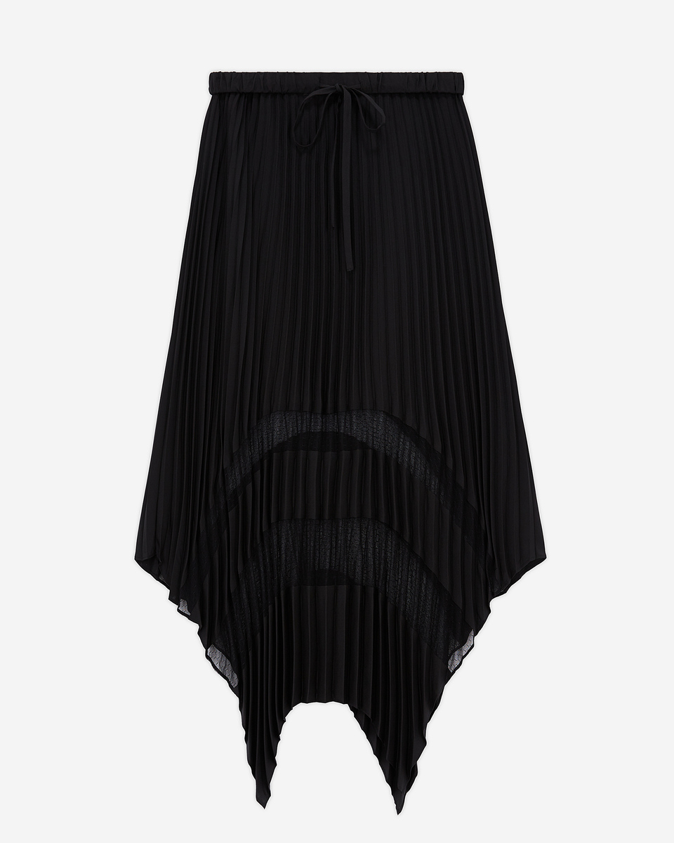 Long pleated skirt with black lace