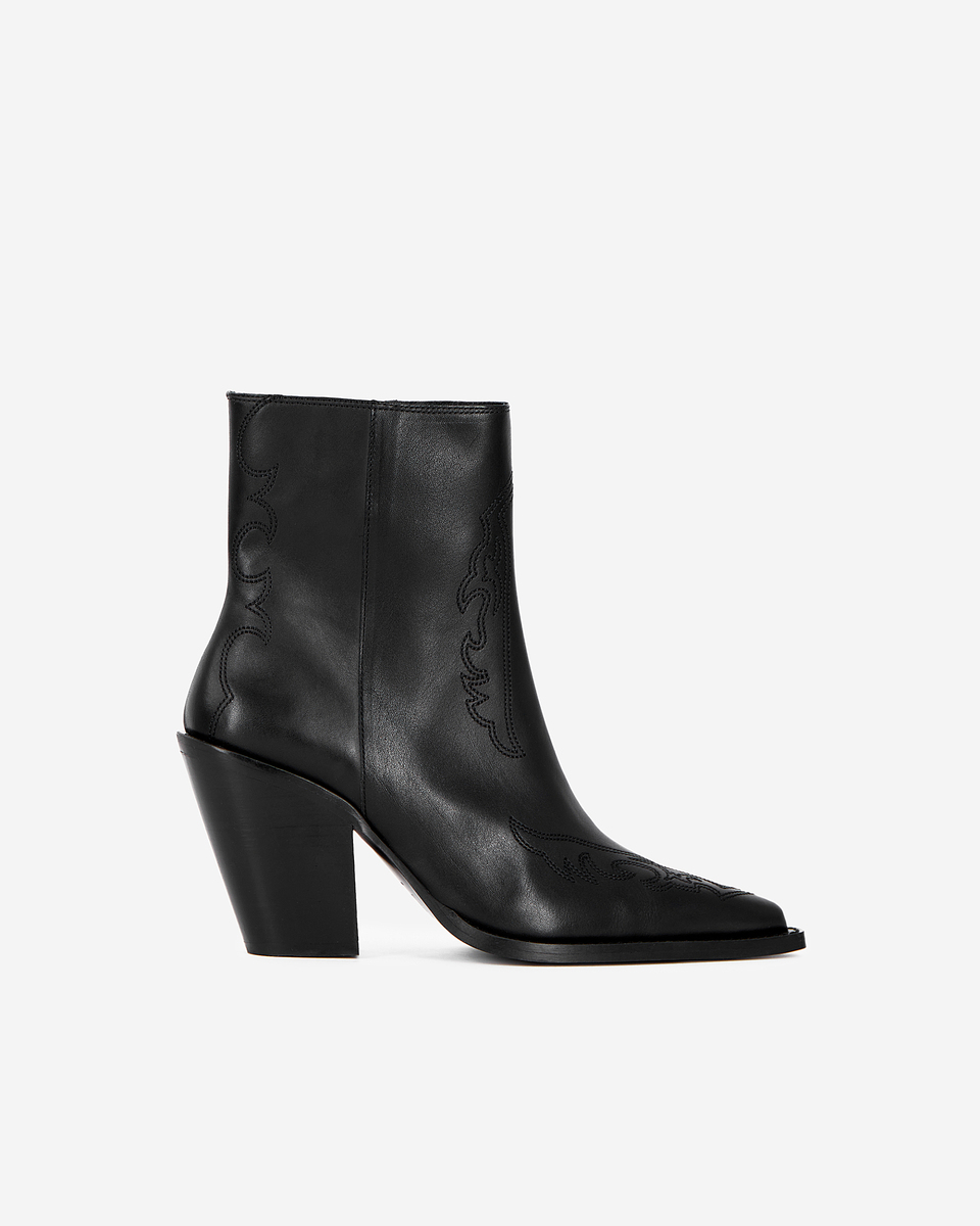 Black leather heeled ankle boots