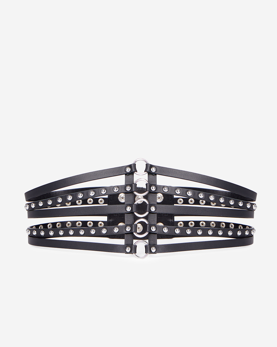 Black leather corset belt with studs