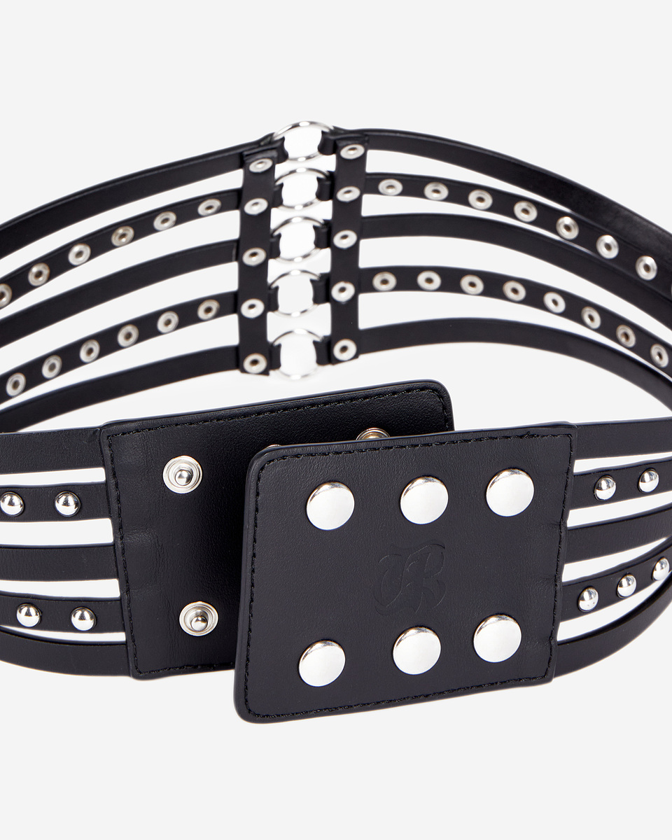 Black leather corset belt with studs