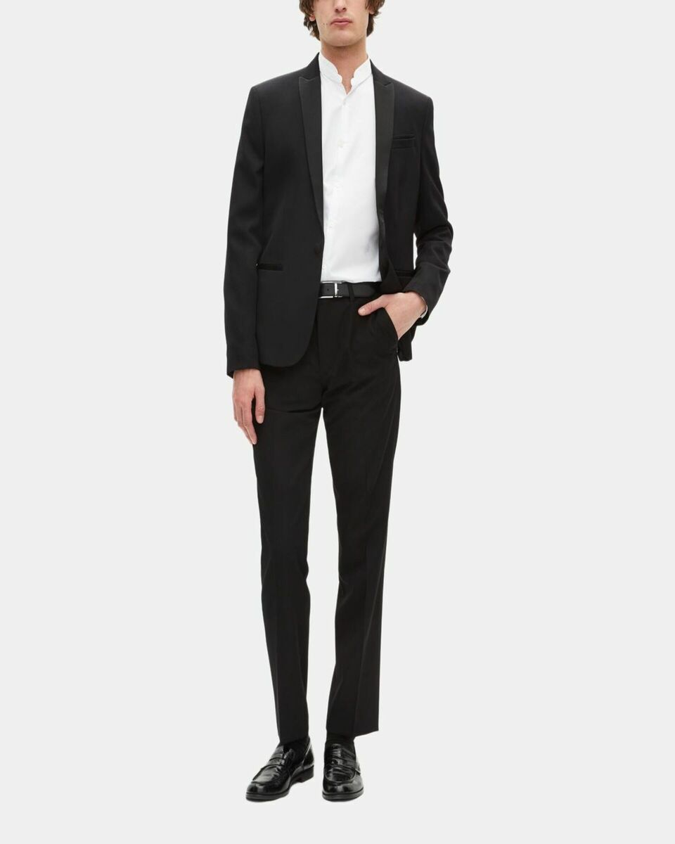 Tuxedo pants with straight black satin details