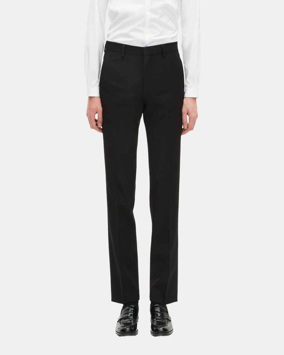 Tuxedo pants with straight black satin details