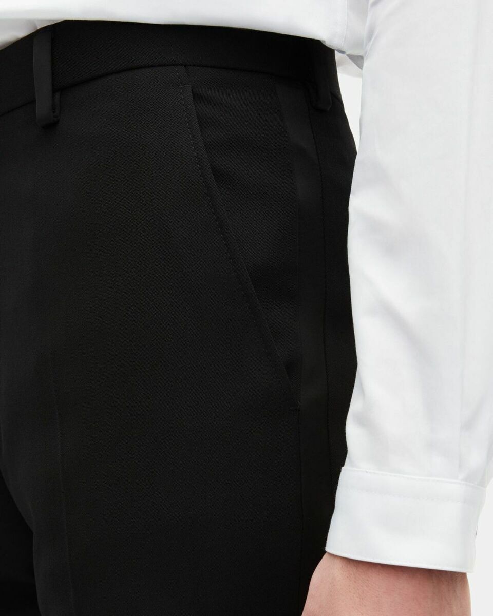 Tuxedo pants with straight black satin details