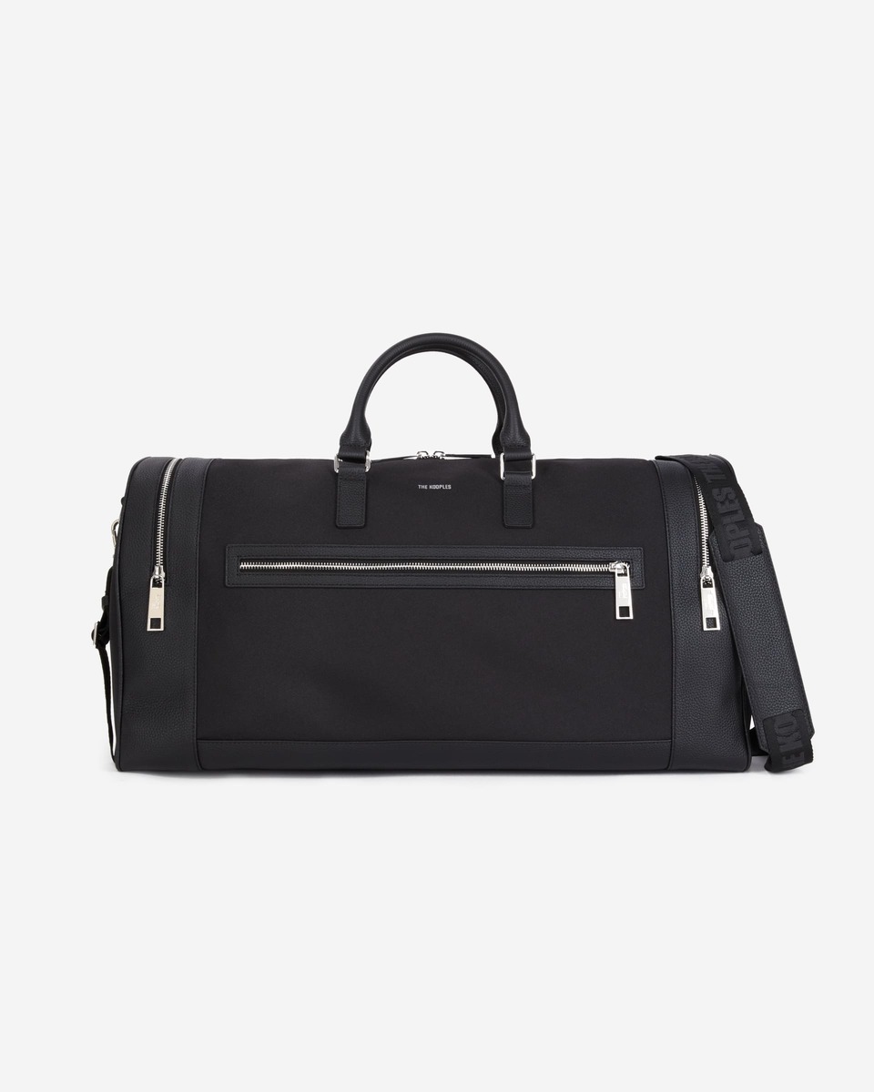 Black leather and canvas weekend bag