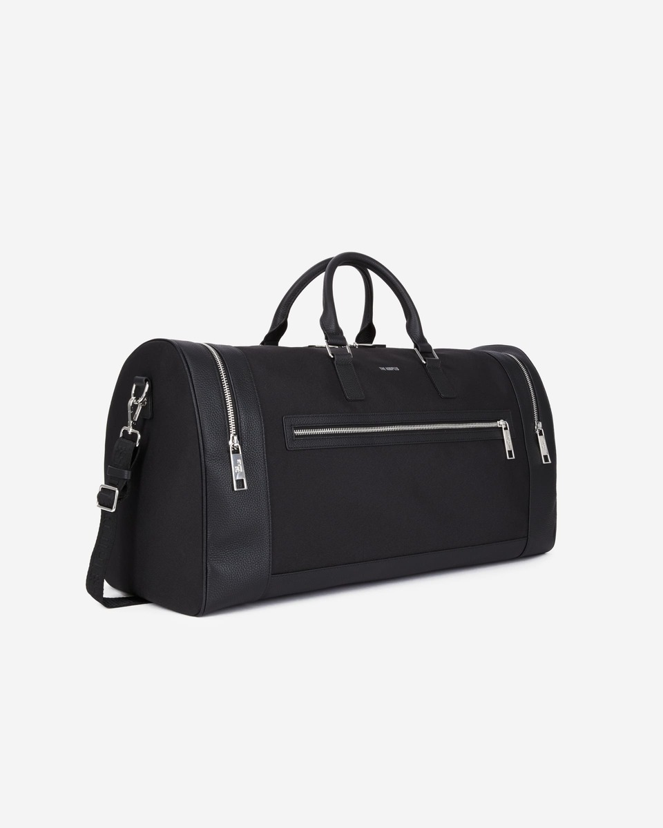 Black leather and canvas weekend bag