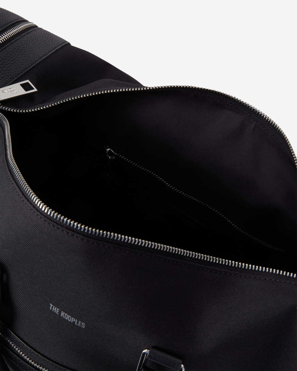 Black leather and canvas weekend bag