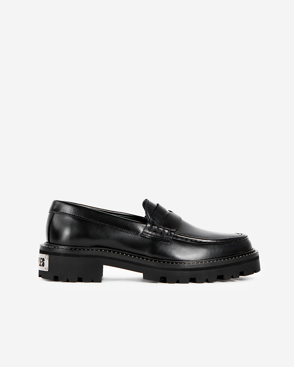 Black leather loafers
