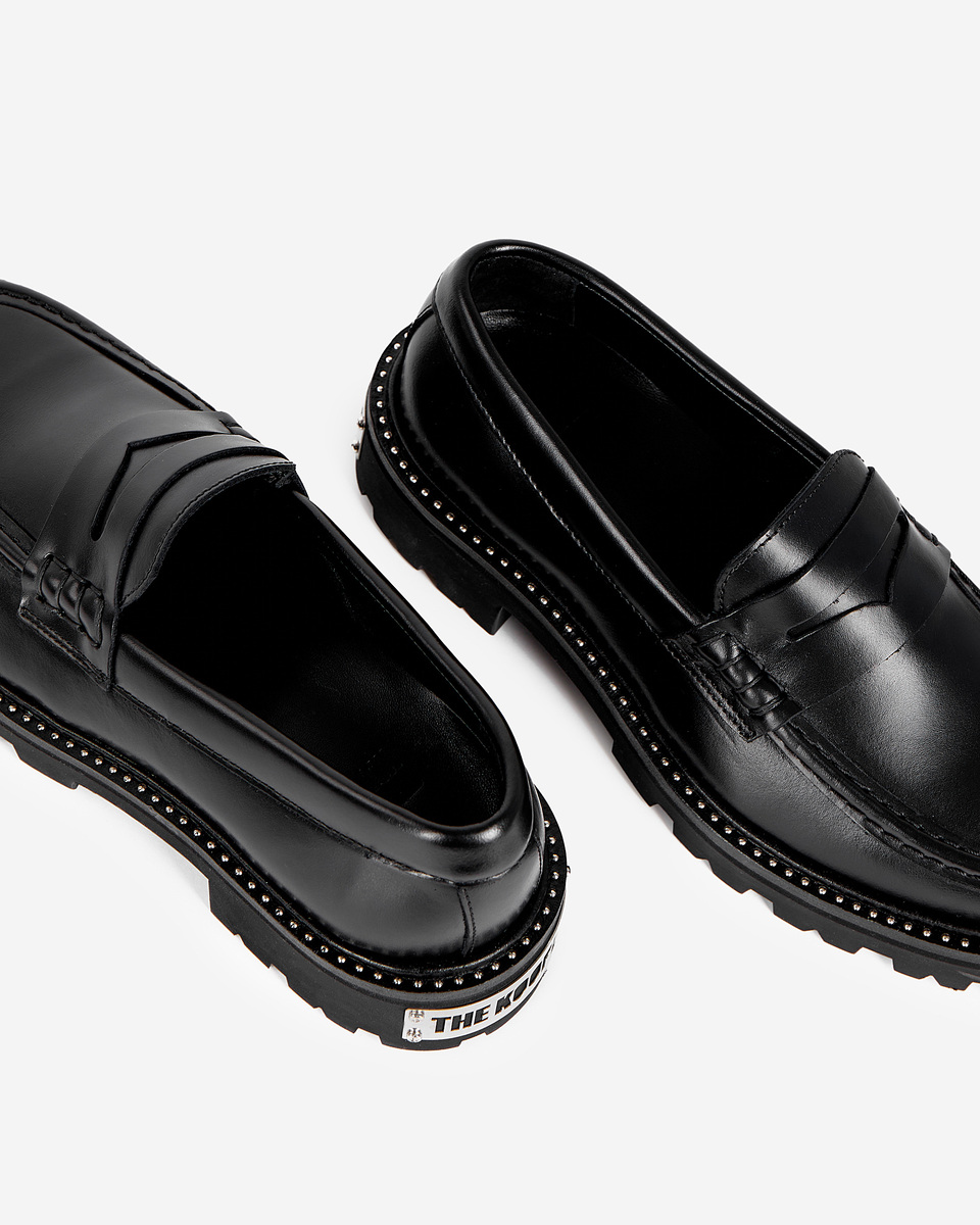 Black leather loafers