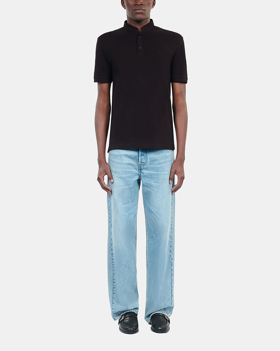 Black pique cotton polo t-shirt