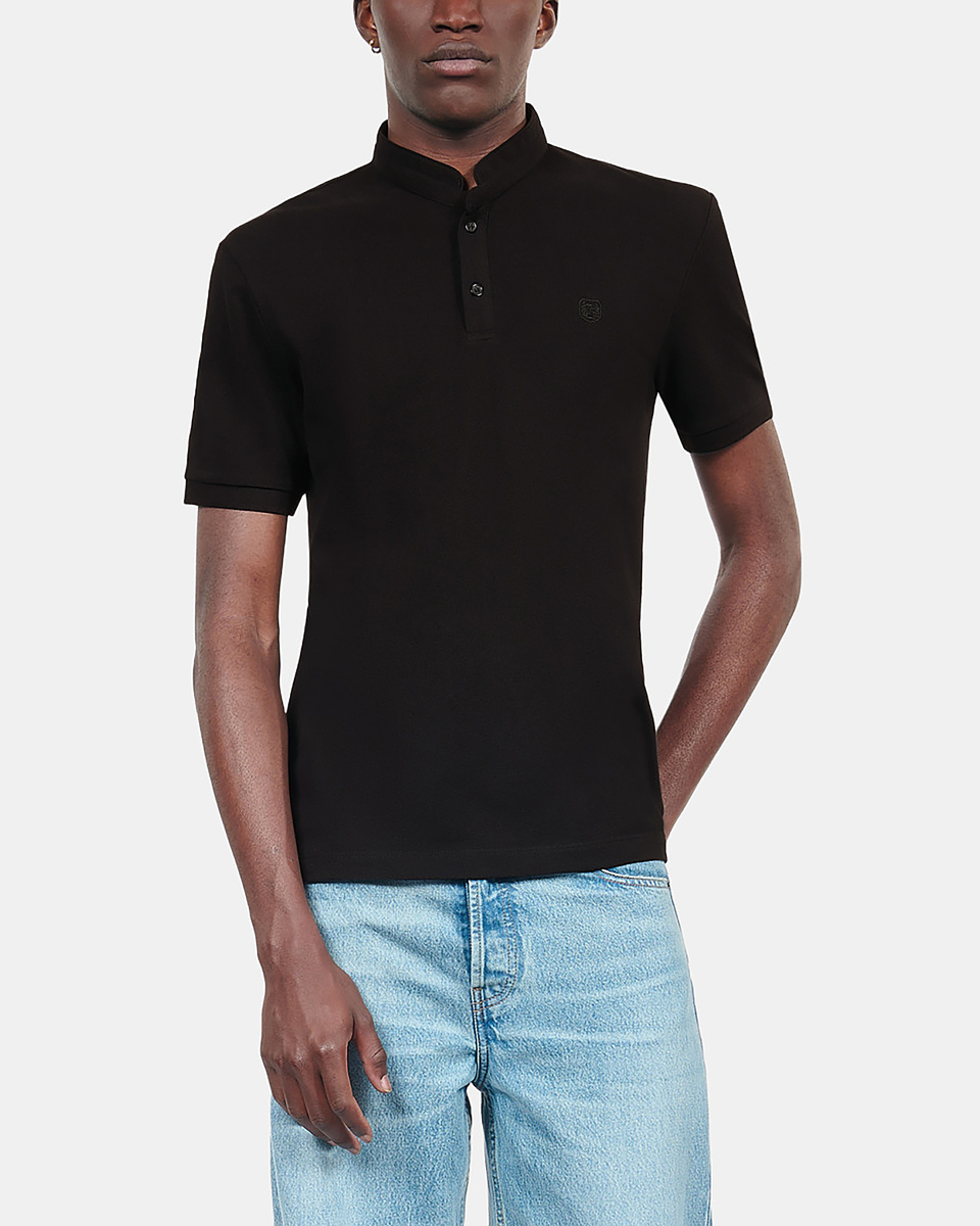 Black pique cotton polo t-shirt