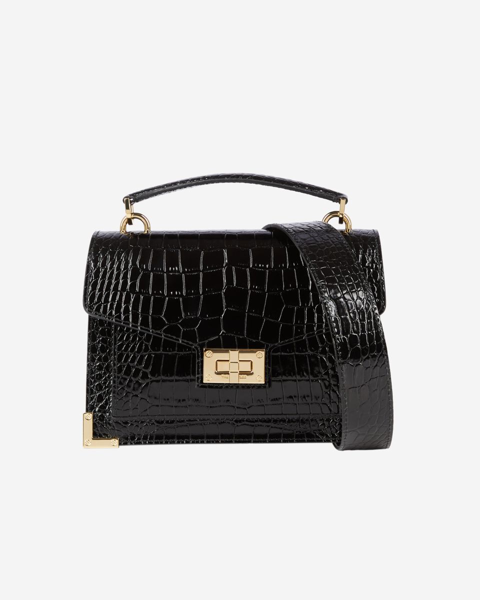 Emily small crocodile effect bag in black leather