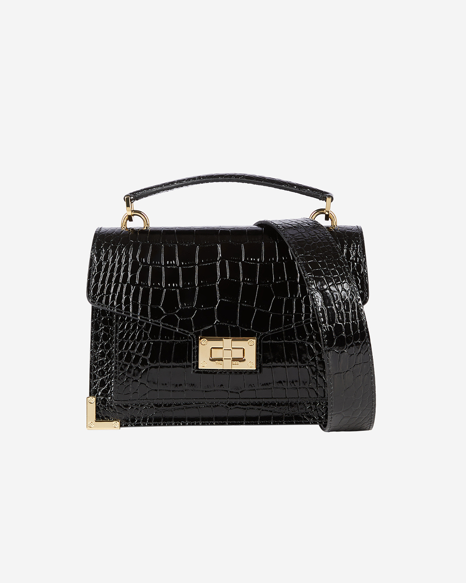 Emily small crocodile effect bag in black leather