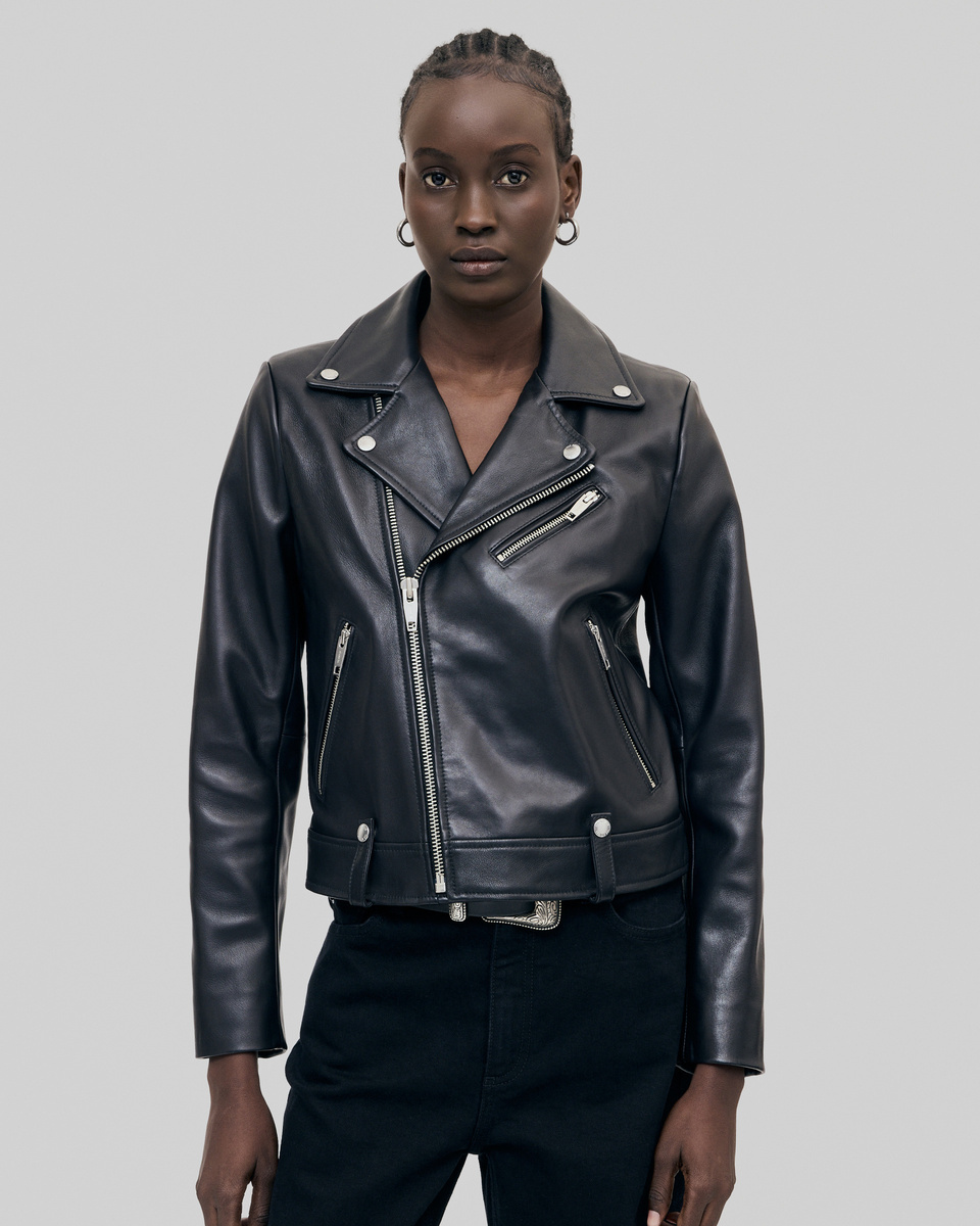 Black leather biker jacket