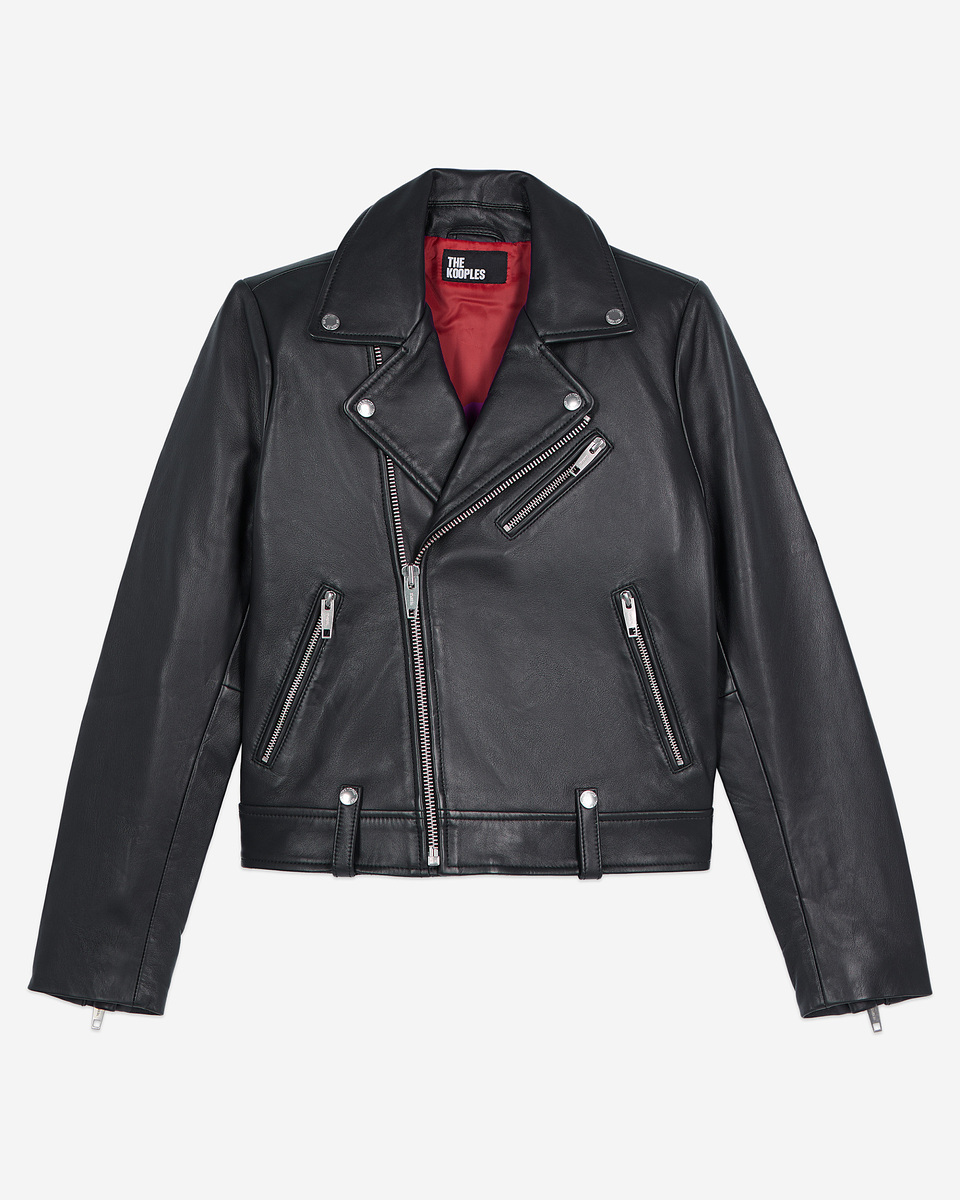 Black leather biker jacket