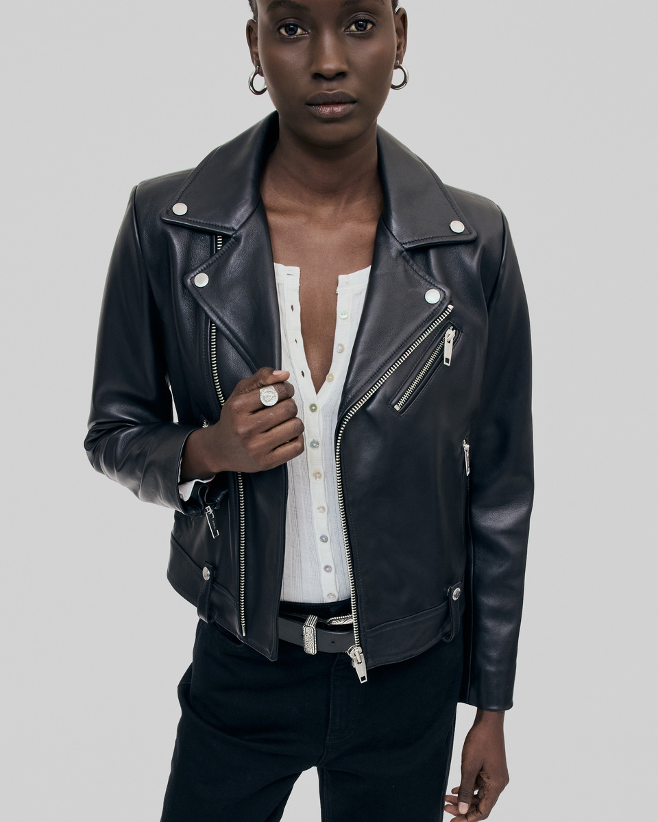 Black leather biker jacket