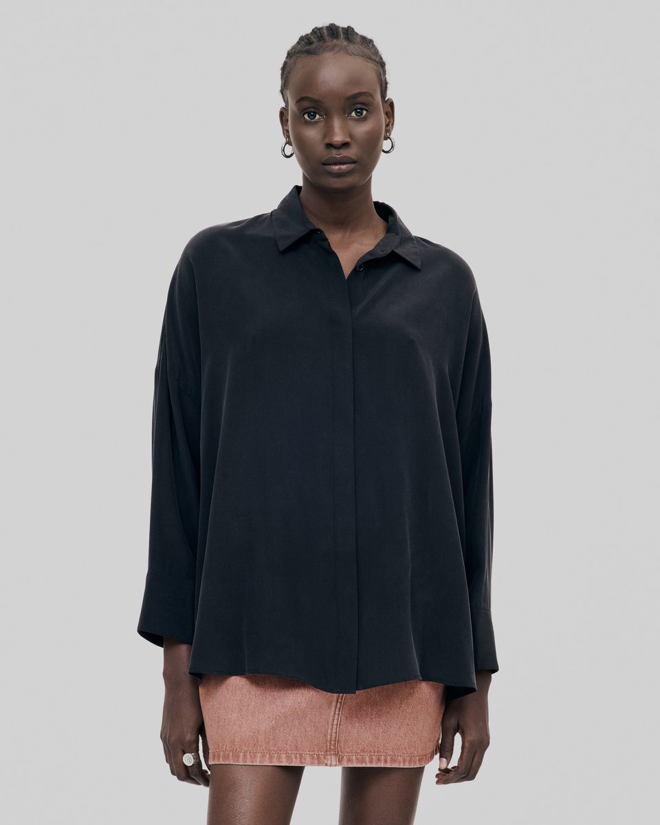Loose black washed silk shirt