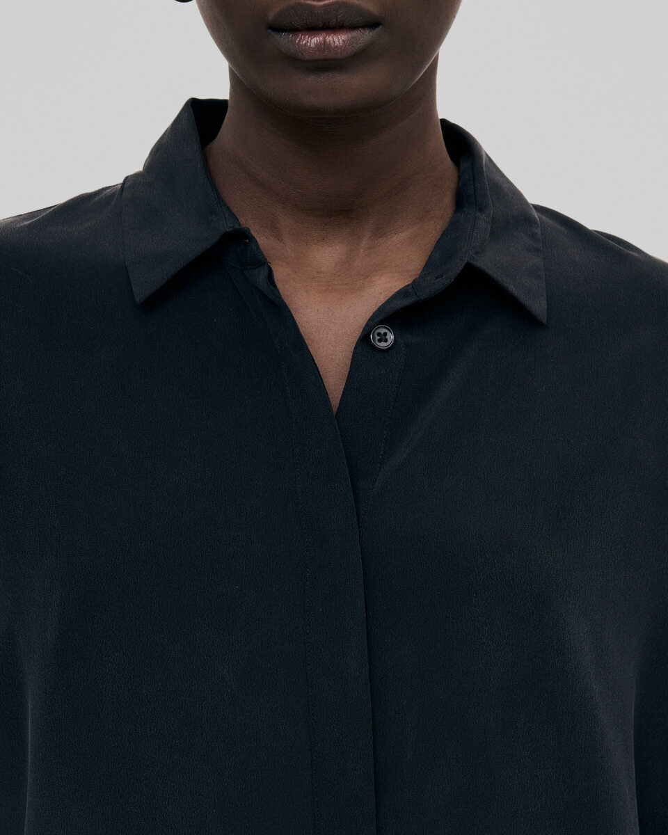 Loose black washed silk shirt