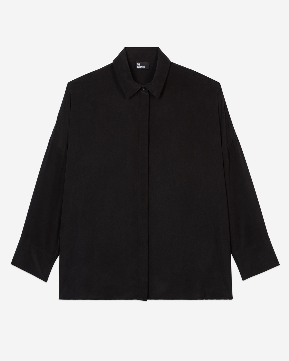 Loose black washed silk shirt