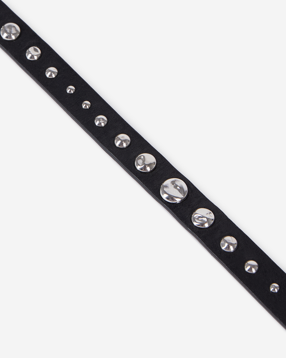 Thin leather belt with black studs