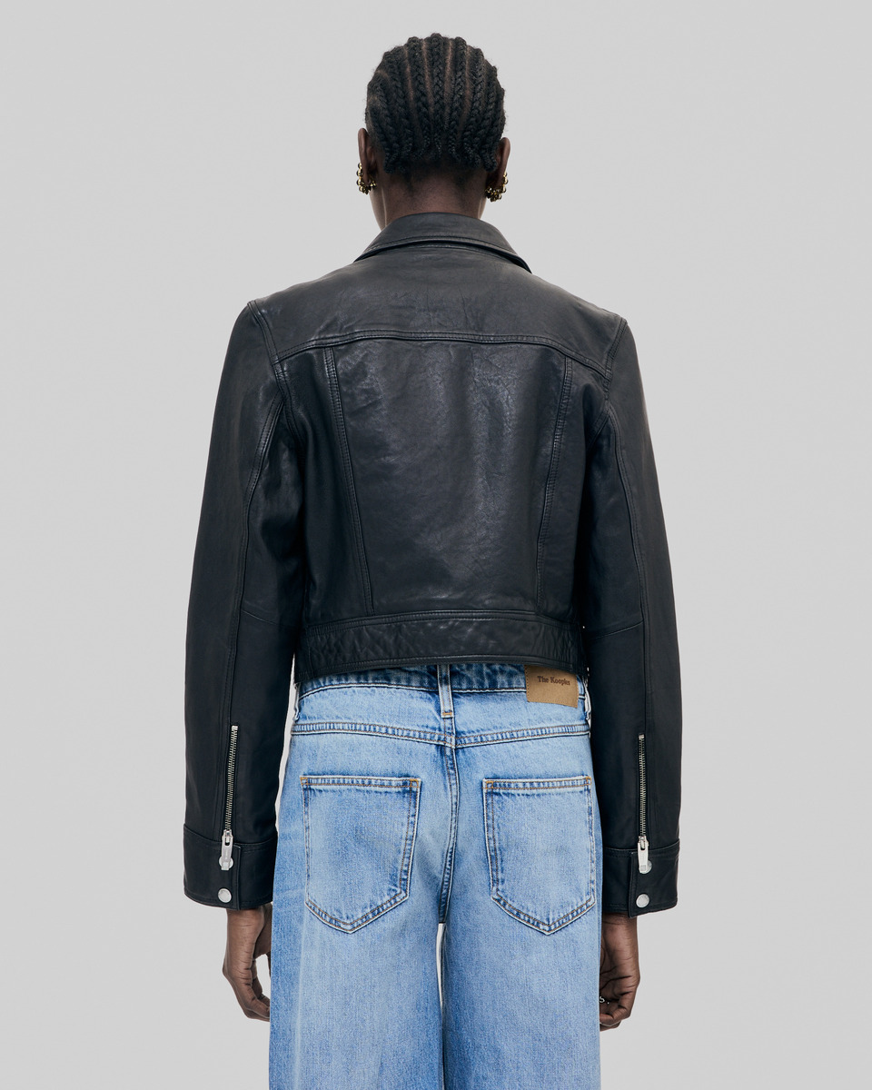 Short black leather jacket