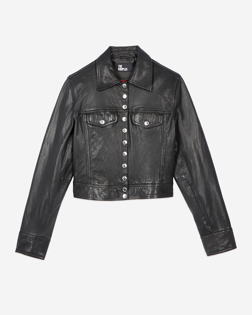 Short black leather jacket