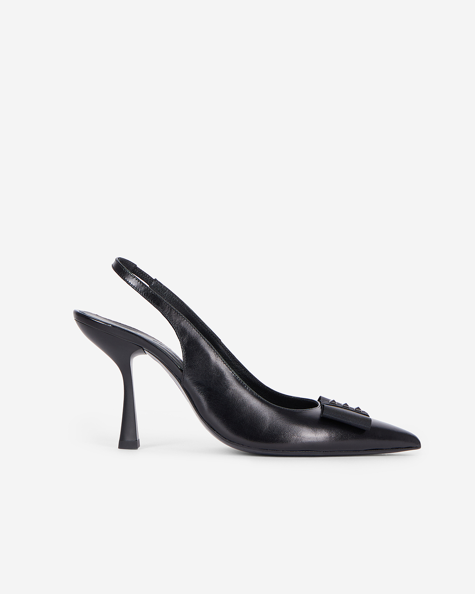 Black leather slingback pumps